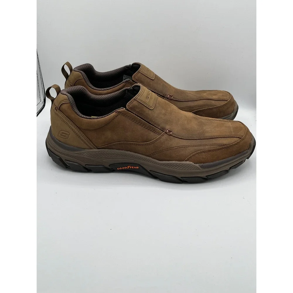 Skechers Relaxed Fit Men Sz 14 Brown Leather Slip On Goodyear Shoes 204436 DSRT